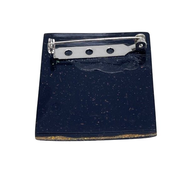 Vintage Vincent Van Gogh Artisan Handmade Art Square Brooch Pin Gold Blue Resin - Picture 4 of 7